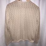 None VTG Beige Cardigan Womens S/M Cable Knit Pearl Button Up Demure Granny Cottage Photo 5