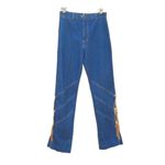 Vintage 70's High Rise Flare Fringe Jeans Blue Size 28 Photo 2