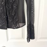 INC Petites Vintage Black Mesh Lace Sequin Trim Collared Buttondown Blouse Small Size undefined Photo 5