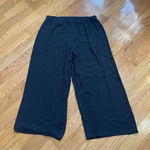 Eileen Fisher  Silk Georgette Crepe Black Wide-Leg Pant, Beach, Ankle Length M Photo 3