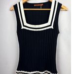Belldini Womens XL Navy & White Ribbed Sleeveless Knit Top With Square Neckline Photo 0