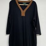 Lauren Ralph Lauren Black Long Sleeve Shift Dress Suede Accents 2X Midi Length Photo 1