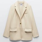 ZARA  FAUX LEATHER MENSWEAR STYLE BLAZER Beige Size XS NEW Photo 13