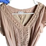 Blu Pepper  Belted Crochet Detail Midi Dress Cream Tan Beige Womens Size Medium Photo 9