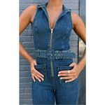 Show Me Your Mumu Women’s Jacksonville Blue Cotton Sleeveless Flare Jumpsuit L Photo 3