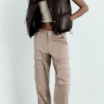 ZARA  Faux Leather Puffer Gilet Vest Dark Brown Size XS NEW Photo 2