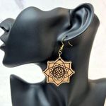 Wooden Flower Engraved Earrings Photo 0