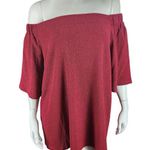 Cato Women's Large Maroon Off-The-Shoulder Short Sleeve Blouse NWT Elastic Neck Photo 0