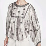 ZARA  Puff Sleeve Tie Dye Embroidered & Embellished Blouse sz sm NWOT bust 23” fl Photo 0