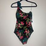 SkinnyDippers Miraclesuit Flapjack One Shoulder Reversible Floral‎ Swimsuit Med Black Photo 1