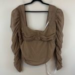 Missguided  | Brown Puff Sleeve Long Sleeve Blouse Size 20 NWT Photo 0