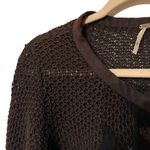 Free People  Women’s Sz M Femme Fatale Brown Moto Knit Full Zip Cardigan Jacket Photo 4