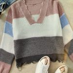 SheIn  vneck ripped detail colorblock sweater NWT sz small Photo 1