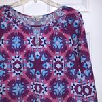 Cuddl Duds Cuddy Purple & Blue Geometric Long Sleeve Keyhole Blouse Photo 1