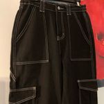 New Black Denim High Waisted Cargo Jeans MEDIUM Sz 8/10 Flap Pocket Whip Stitch Photo 3