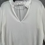 ZARA  Blouse Womens S White Pleated 3/4 Bell Sleeve Fringe V Neck Semi Sheer Top Photo 2