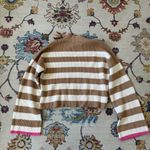 Sincerely Jules Tan & White Striped Cropped Sweater Bell Sleeves Large Brown Photo 6