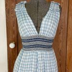 ALLEN SCHWARTZ Delilah Smocked Gingham Deep V Neck Midi Dress Photo 5