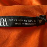 ZARA Orange Ruched Satin Slip‎ Mini Dress Size XS Adjustable Cowl Neck Photo 4