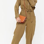 BDG Urban Outfitters Green Button Up Collared Jumpsuit Long Sleeve Size M Photo 0