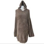 EXPRESS Taupe Teddy Hooded Plush Bell Sleeve Sweater Dress Women's Size Large Photo 6