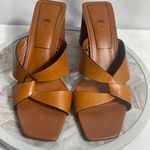 ZARA  Tan Brown Leather Block Heel Slide Sandals Size EU 39 US 8.5 Photo 0