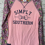 Simply Southern Pink Long Sleeve TShirt Bow Floral Sleeves Women’s M Photo 0