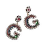 Statement G Earrings Rainbow Pearl Rhinestone Dangle Drop Earrings Gold Photo 0