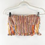 Pilcro Anthropologie Ruffle Trim Smocked Stripe Strapless Crop Top Multicolor XS Pink Photo 2