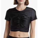 Good American Ruched Black Cropped Swim Shirt Top Size Medium Photo 0