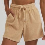 DONNI. Terry Henley Boxer Drawstring “Latte” Tan Brown Shorts Size Small Photo 9