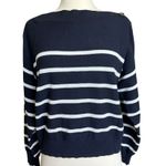 Free Assembly Womans Sweater Navy/White Stripe M Button Shoulder Boat Neck Blue Size M Photo 13