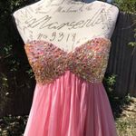La Femme  New Beaded High Low Train Pink Prom Dress Photo 2