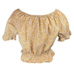 J.Crew  Yellow Floral Peasant Blouse Off Shoulder Ruffle‎ Hem Cotton Small Photo 1