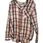 Mudd  Plaid Print Hooded Casual Flannel Button Up Shirt Junior’s Size XXL Photo 0