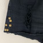 Lucky Brand Black Denim Distressed Raw Hem Low Rise Gold Studded Malibu Short Photo 2