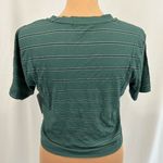 BP  Split‎ Neck Ribbed Short Sleeve Crop Top in Green Trekking Bella Stripe Photo 3