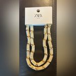 ZARA  Ivory Acrylic Marble Effect Gold Bead Double Strand Necklace Safari Resort Photo 2