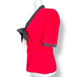 Heart of Haute Red Black Bow Tie Blouse Made In USA Cotton Retro Pinup Medium Photo 2