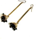 Gold tone black dangling bead Indian earrings Photo 5