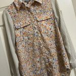 Neiman Marcus Women’s Floral / Striped Sleeves Button Up blouse Top Sz XS Photo 3