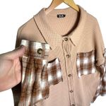 Miss Me  Women’s Button Front Waffle Knit Plaid Patchwork Shirt Small Photo 1