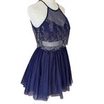 Social Code navy and silver sparkle halter illusion dress lined size 0 Blue Photo 1