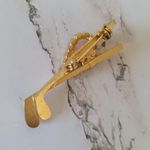Vintage Gold Tone Red Rhinestone Golf Clubs 19 Pin Brooch Costume Jewelry Photo 1