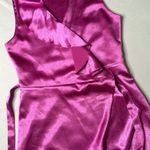 Maje  Fuscia Pink Satin High Low Midi Wrap Ruffle Dress Photo 6