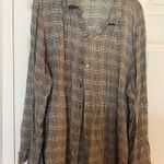 J.Jill Oversized Sheer Black and White Houndstooth Long Sleeve Blouse, Size XL Photo 1