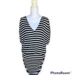 Alice + Olivia  Striped Black/White Ruched Side Dress- Size Medium Photo 0