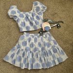Princess Polly NEW Blue and White Striped Shell Print Two-Piece Skirt Top Cotton Set Photo 0