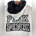 Victoria's Secret  M Spellout Pink Pink Lux Hoodie Jacket Black Sequin Stripes Photo 4