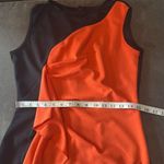 Women’s Black & Orange Asymmetrical Ruffled Front Midi Dress Zip Up Back Size M Orange Size M Photo 10